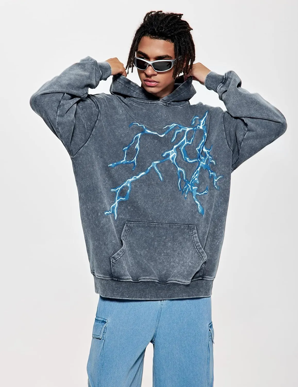 Vamtac Mens Graphic Hoodies Oversized Washed Vintage Heavy Streetwear Sweatshirt Hooded Pullover
