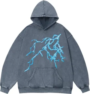 Vamtac Mens Graphic Hoodies Oversized Washed Vintage Heavy Streetwear Sweatshirt Hooded Pullover