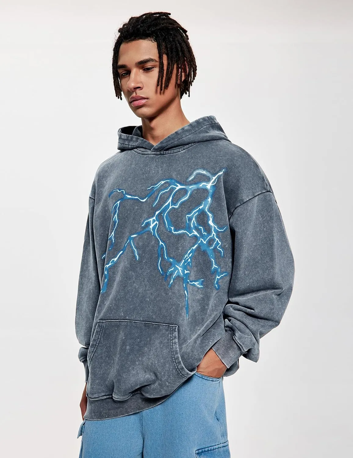 Vamtac Mens Graphic Hoodies Oversized Washed Vintage Heavy Streetwear Sweatshirt Hooded Pullover