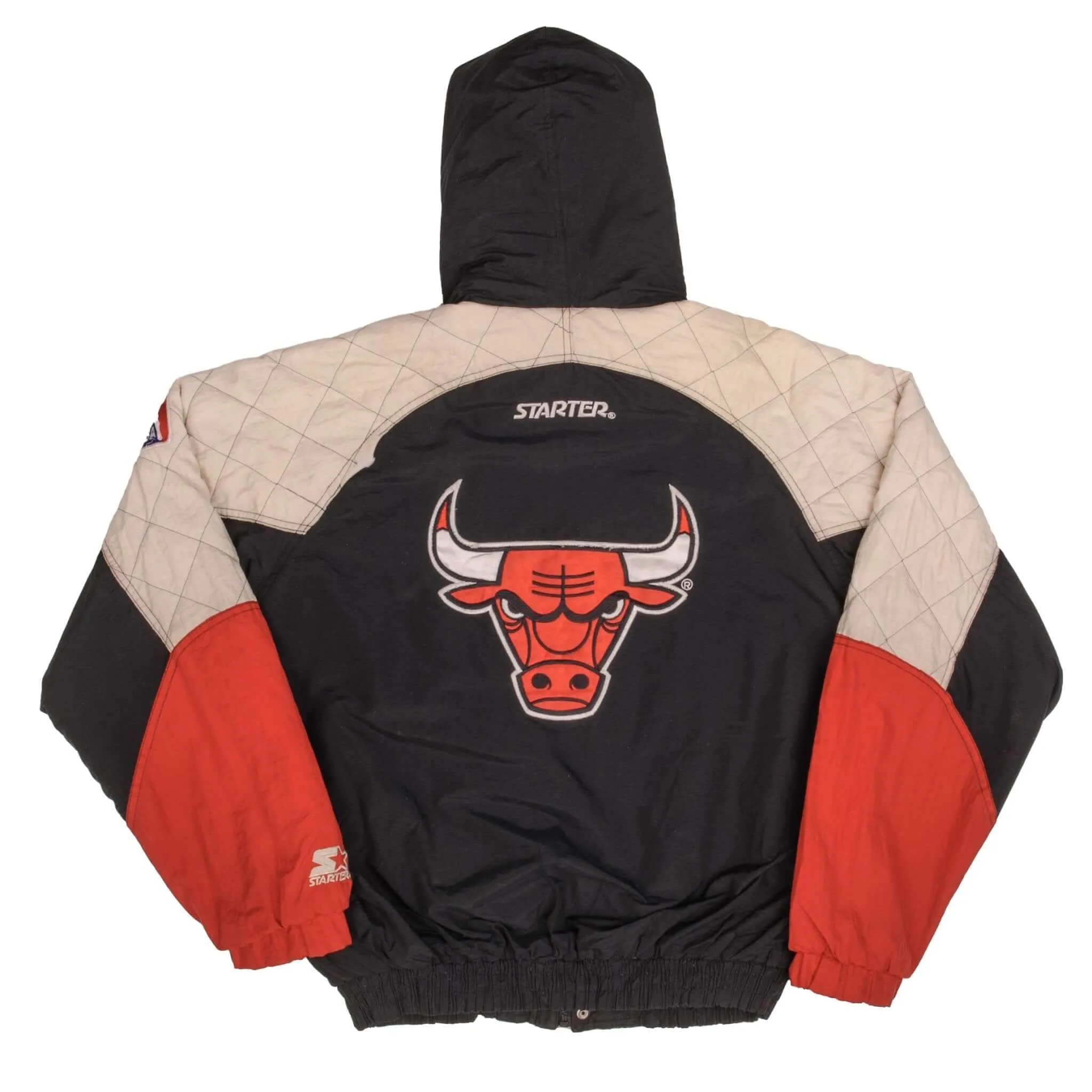 VINTAGE NBA CHICAGO BULLS 1990S HOODED WINDBREAKER STARTER JACKET SIZE MEDIUM