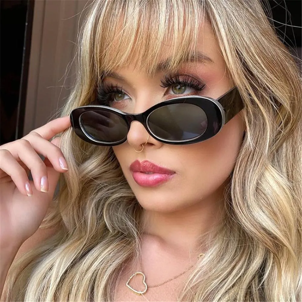 Vintage Oval shaped Frame Fashion Sunglasses UV400 Punk Accessories Black Shades Beach Travel Retro Sunglasses