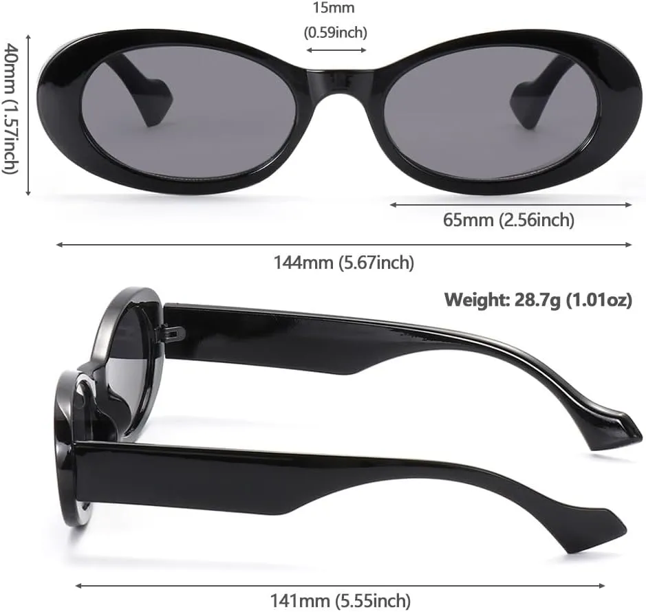 Vintage Oval shaped Frame Fashion Sunglasses UV400 Punk Accessories Black Shades Beach Travel Retro Sunglasses