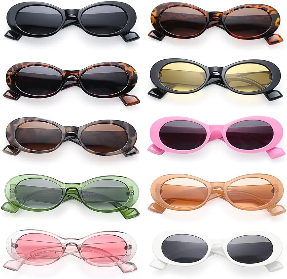 Vintage Oval shaped Frame Fashion Sunglasses UV400 Punk Accessories Black Shades Beach Travel Retro Sunglasses