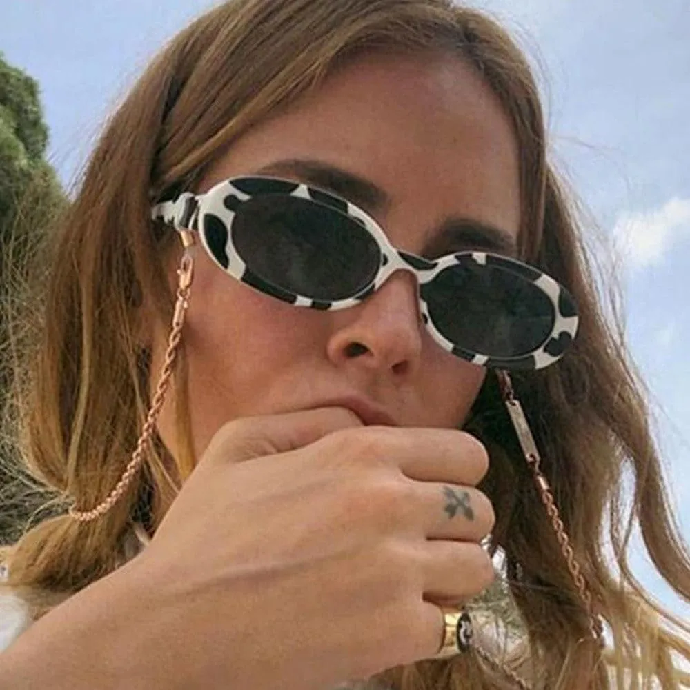 Vintage Oval shaped Frame Fashion Sunglasses UV400 Punk Accessories Black Shades Beach Travel Retro Sunglasses