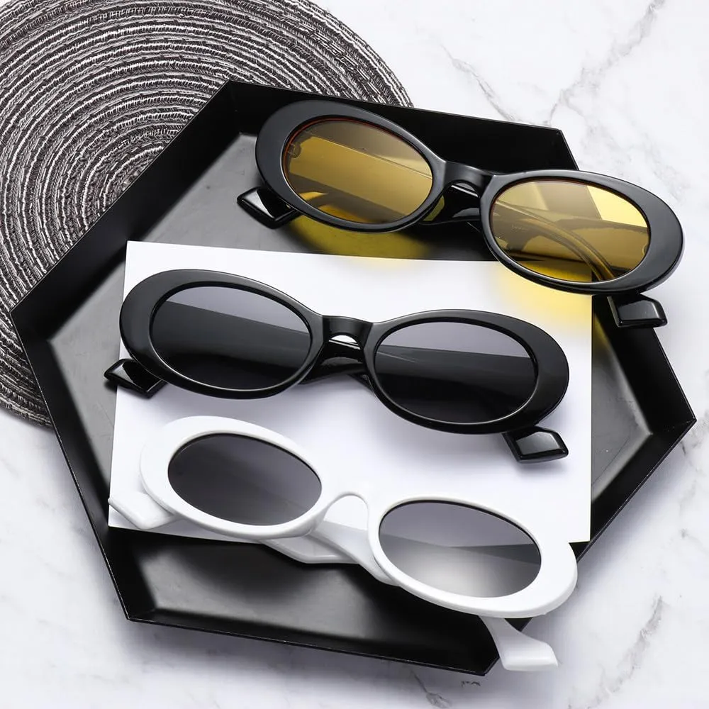 Vintage Oval shaped Frame Fashion Sunglasses UV400 Punk Accessories Black Shades Beach Travel Retro Sunglasses
