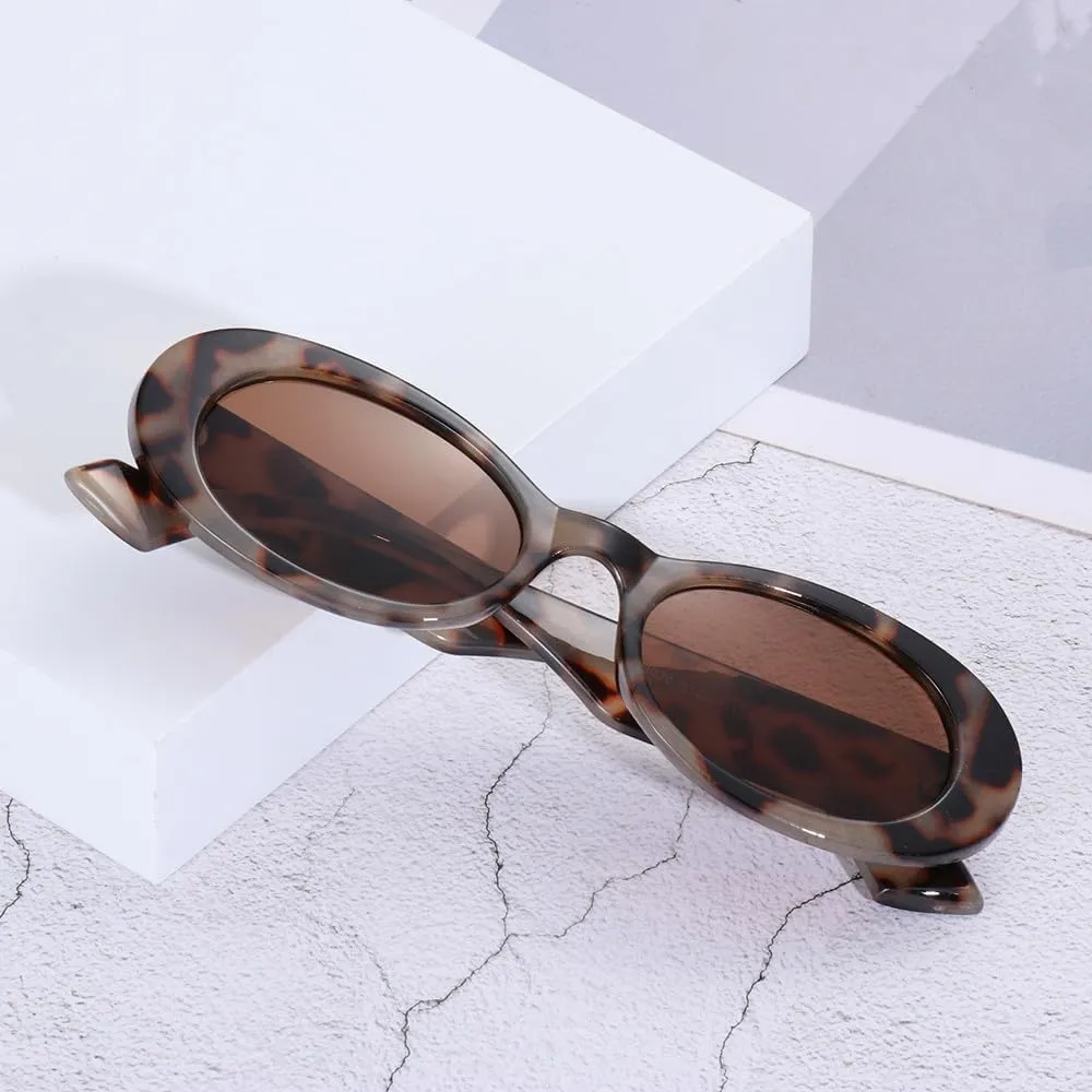 Vintage Oval shaped Frame Fashion Sunglasses UV400 Punk Accessories Black Shades Beach Travel Retro Sunglasses