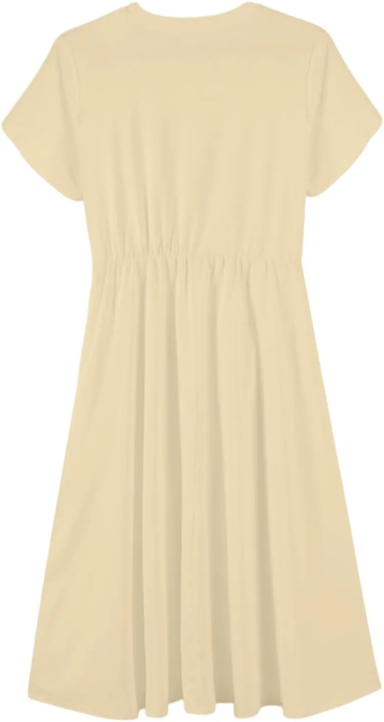 Wedding Guest Dresses for Women Summer Ruffle Short Sleeve Midi Dress Round Neck Basic A Line Flowy Dress with Belt