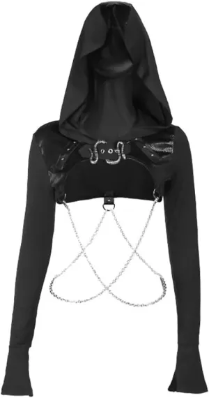 win2win Goth Crop Top Hoodies For Women Punk Gothic Sweatshirt Hoodie Rave Festival Long Sleeve Emo Aesthetic Tops