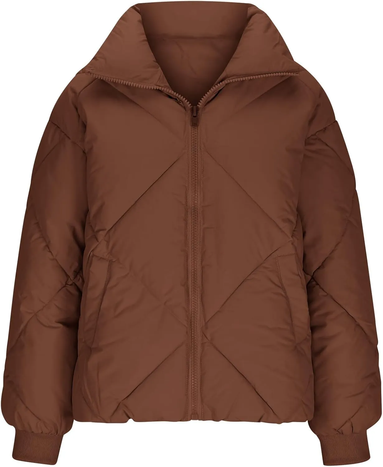 Winter Coats for Women Long Sleeve Zip Up Quilted Jackets Loose Fit Puffer Jacket Warm Outwear with Pockets