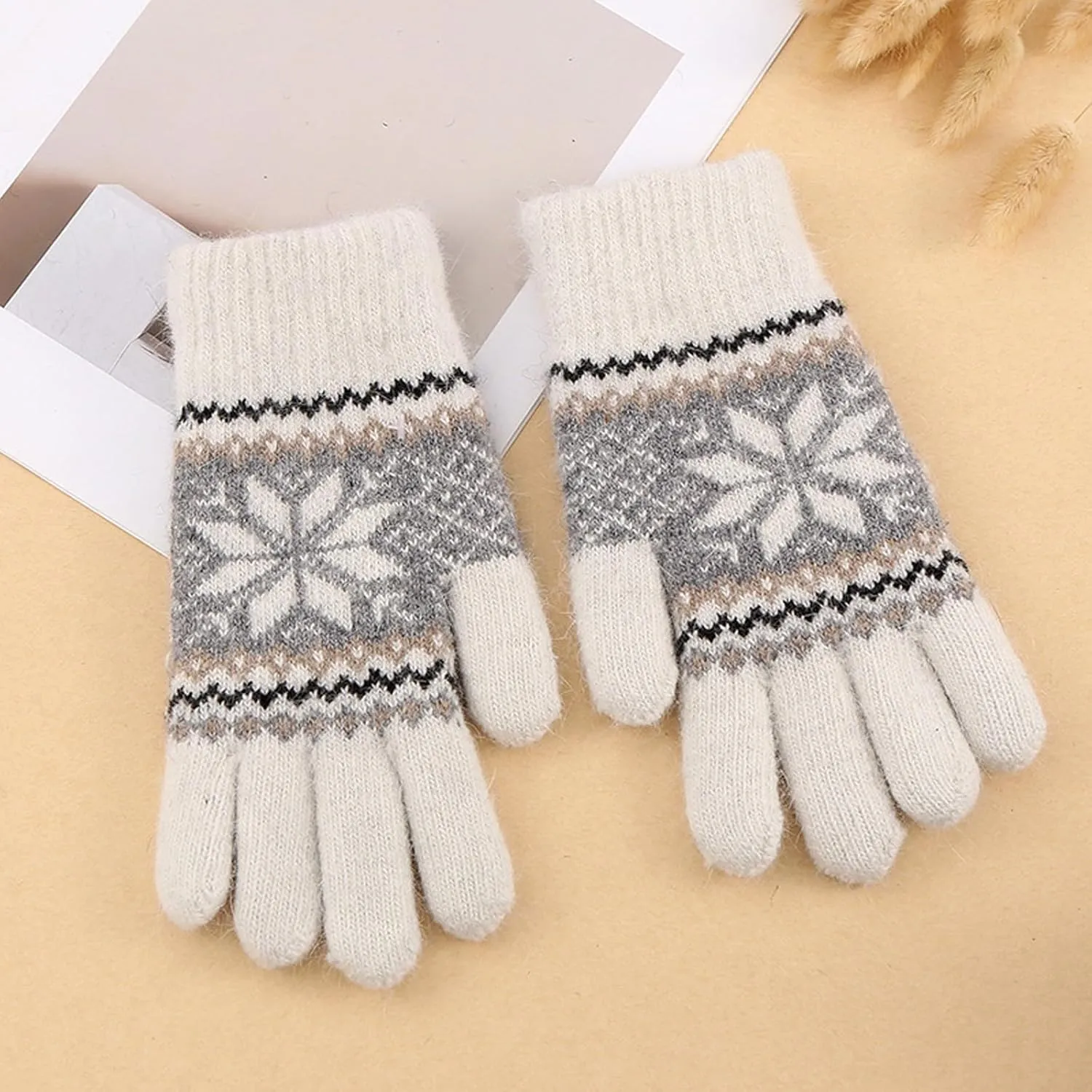 Winter Gloves For Women Cold Weather Gloves Mittens Snow Gloves Fleece Thick Double-Layer Warm Gear Knit Gloves