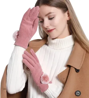 Winter Womens Leather Gloves Black Touchscreen Gloves Soft Warm Driving Cycling Mitten Cute Gloves for Women