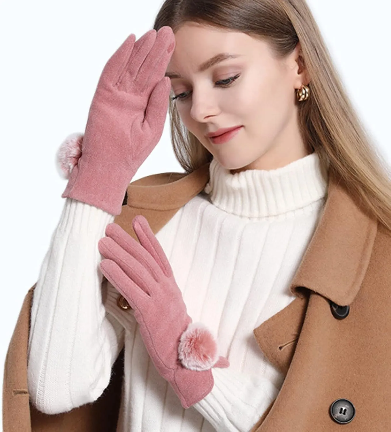 Winter Womens Leather Gloves Black Touchscreen Gloves Soft Warm Driving Cycling Mitten Cute Gloves for Women