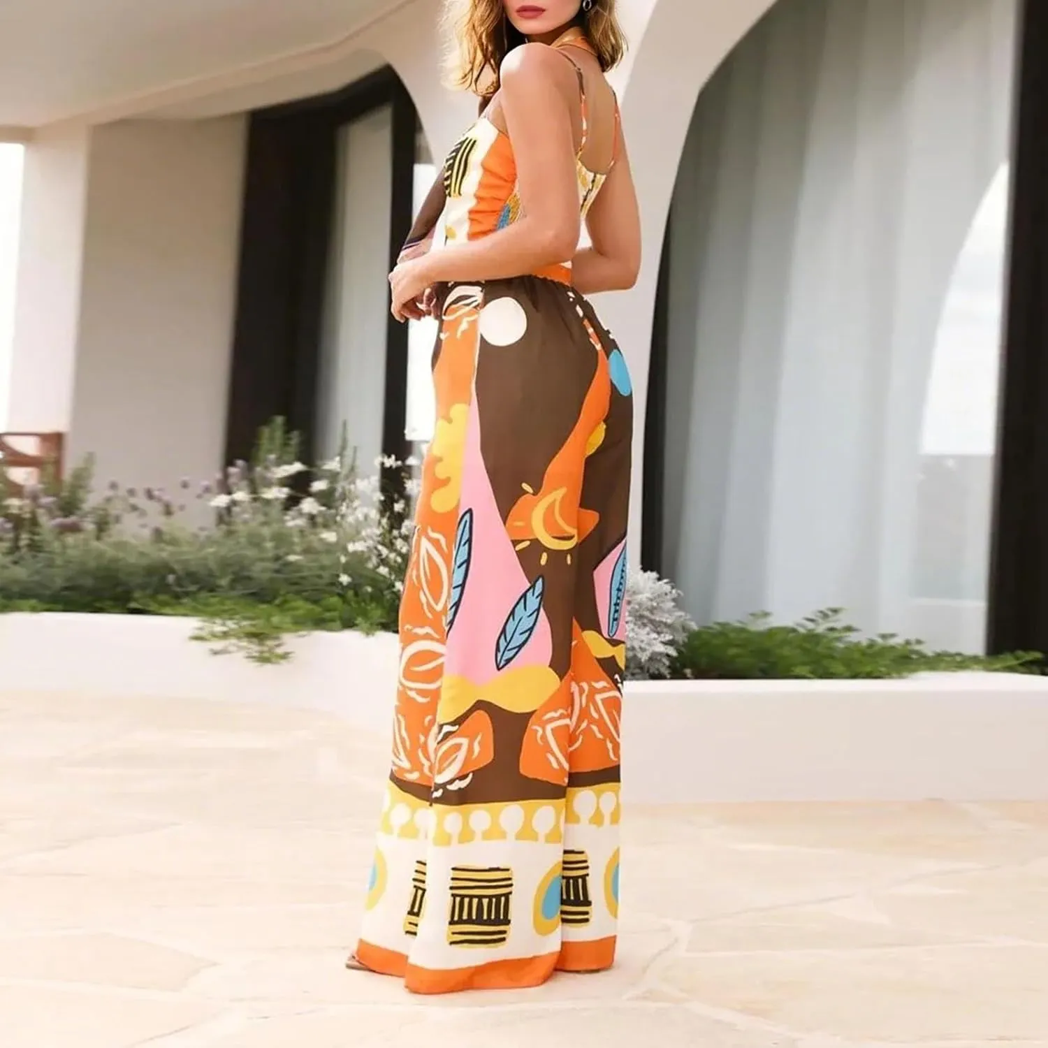 Women Dresses 2025 Cute Print Maxi Cami Dresses Sleeveless Casual Spaghetti Strap Graffiti Dress Vacation Dress