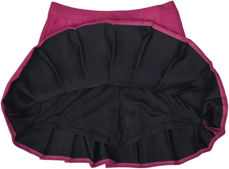 Women Faux Suede High-Waisted Pleated Mini Skirts with Soft Shorts Underneath