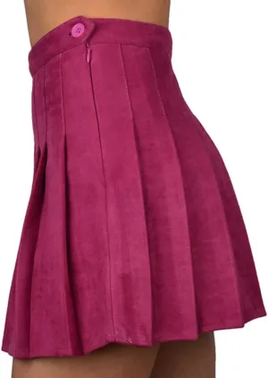 Women Faux Suede High-Waisted Pleated Mini Skirts with Soft Shorts Underneath