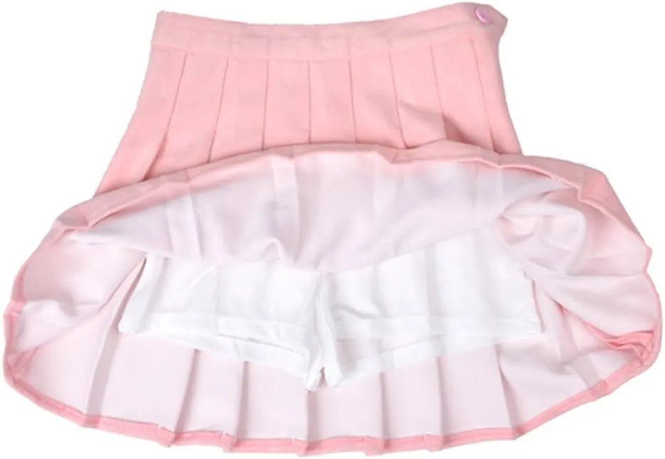 Women Faux Suede High-Waisted Pleated Mini Skirts with Soft Shorts Underneath