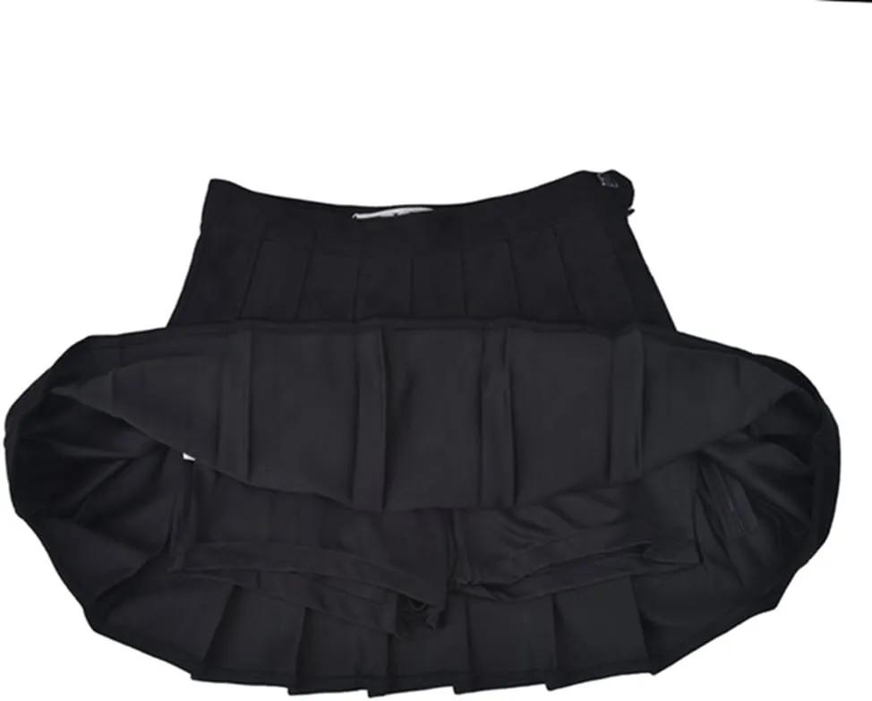 Women Faux Suede High-Waisted Pleated Mini Skirts with Soft Shorts Underneath