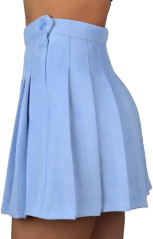 Women Faux Suede High-Waisted Pleated Mini Skirts with Soft Shorts Underneath