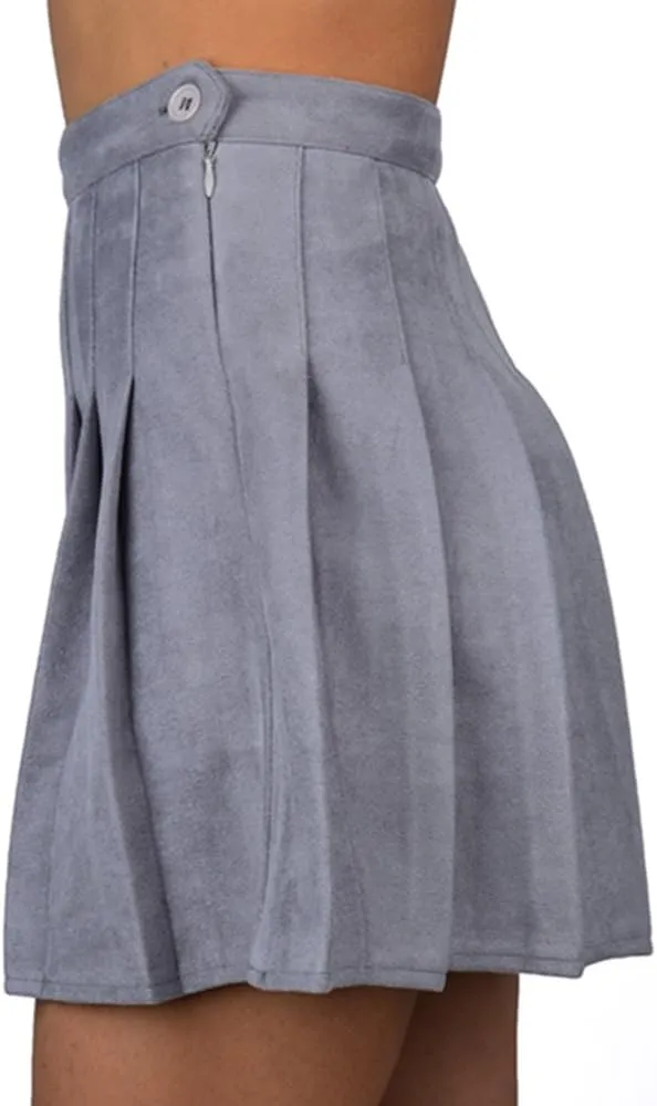 Women Faux Suede High-Waisted Pleated Mini Skirts with Soft Shorts Underneath