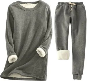 Women Fleece Lined Lounge Set Fall Winter 2 Piece Loungewear Soft Warm Fuzzy Pajamas Long Sleeve Tops with Pants Sets