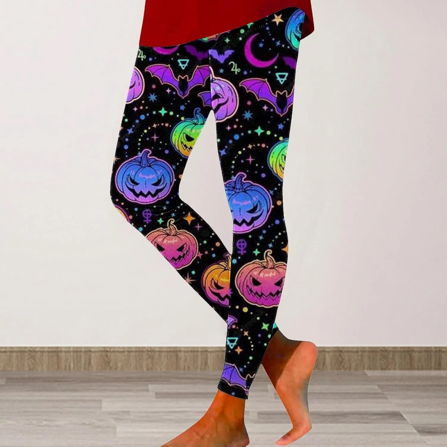 Women Halloween Leggings Striped Halloween Print Collection High Waist Women's Leggings Compression Pants Yoga