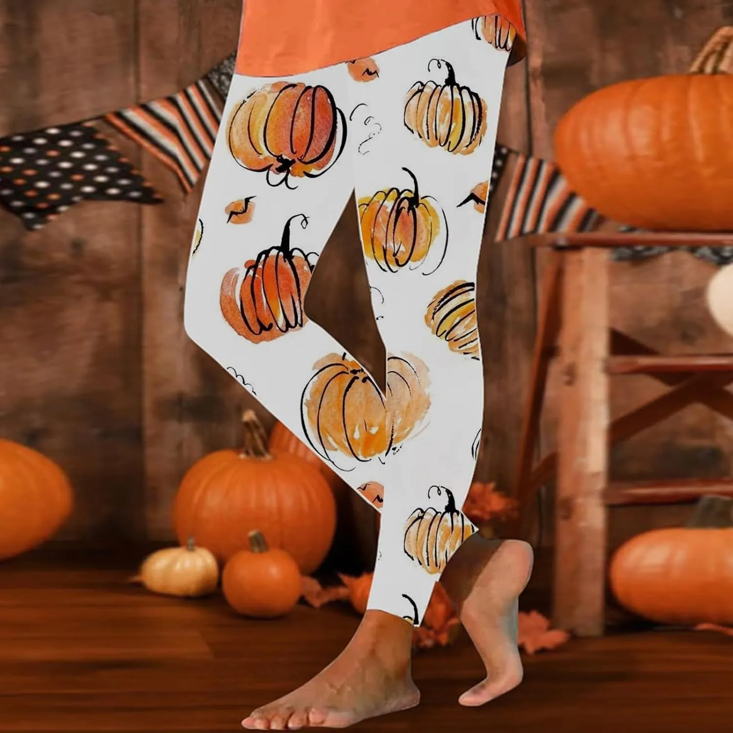 Women Halloween Leggings Striped Halloween Print Collection High Waist Women's Leggings Compression Pants Yoga