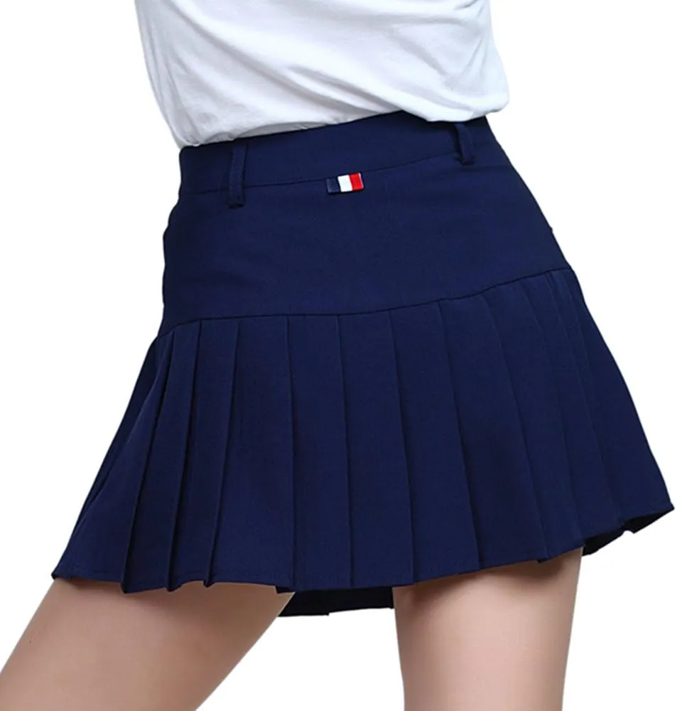 Women High-Waisted Pleated Mini Skirts with Soft Shorts Underneath