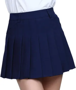 Women High-Waisted Pleated Mini Skirts with Soft Shorts Underneath