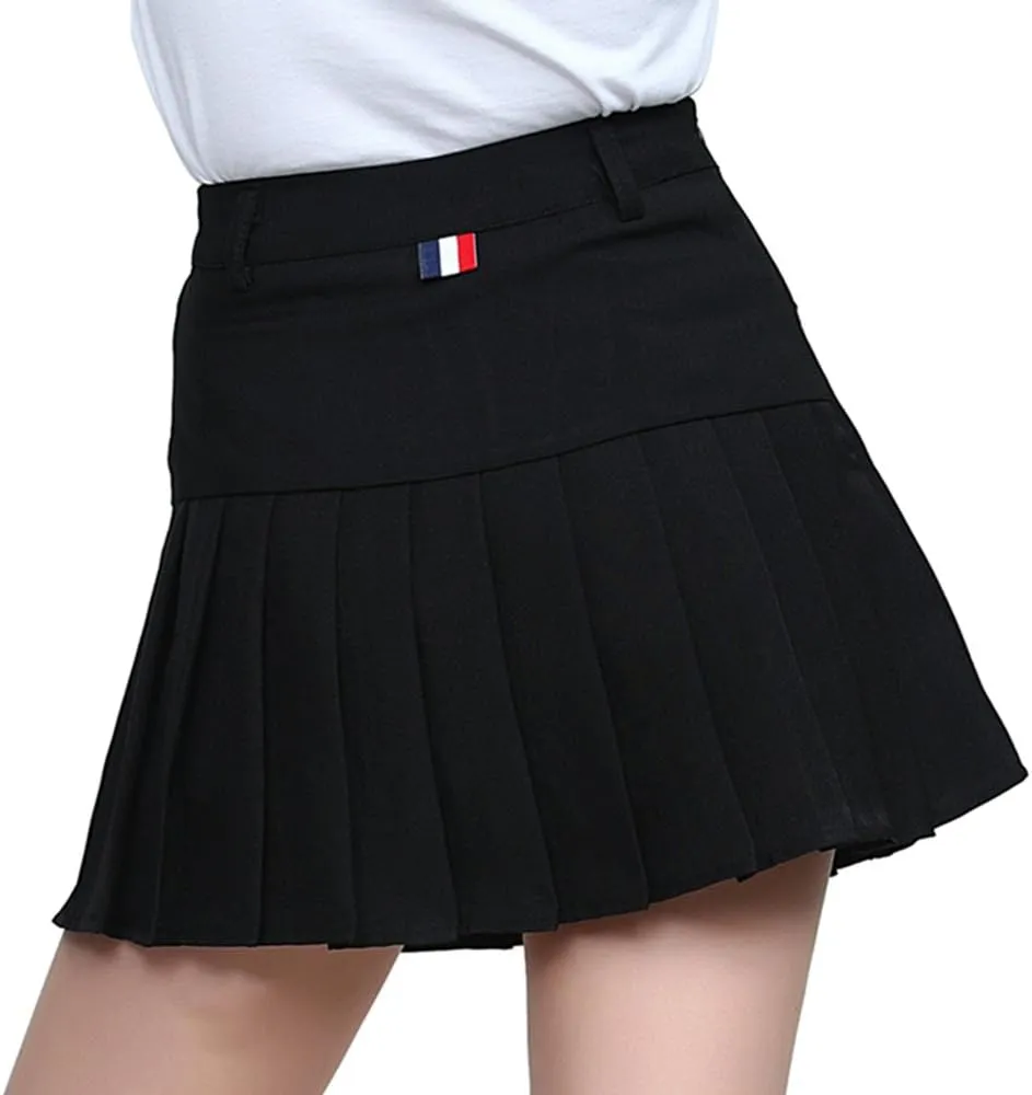 Women High-Waisted Pleated Mini Skirts with Soft Shorts Underneath