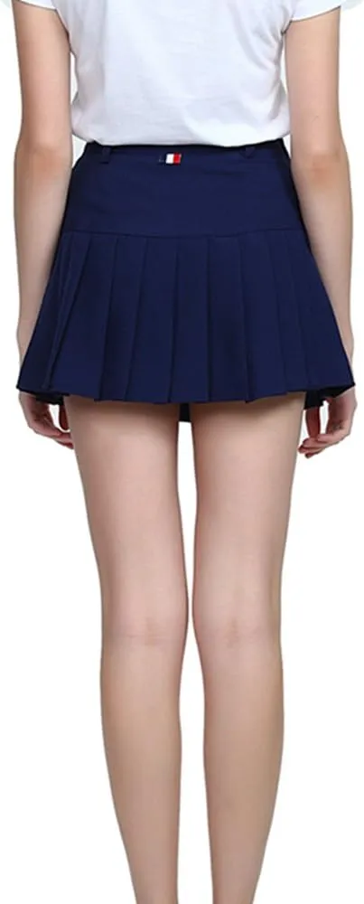 Women High-Waisted Pleated Mini Skirts with Soft Shorts Underneath