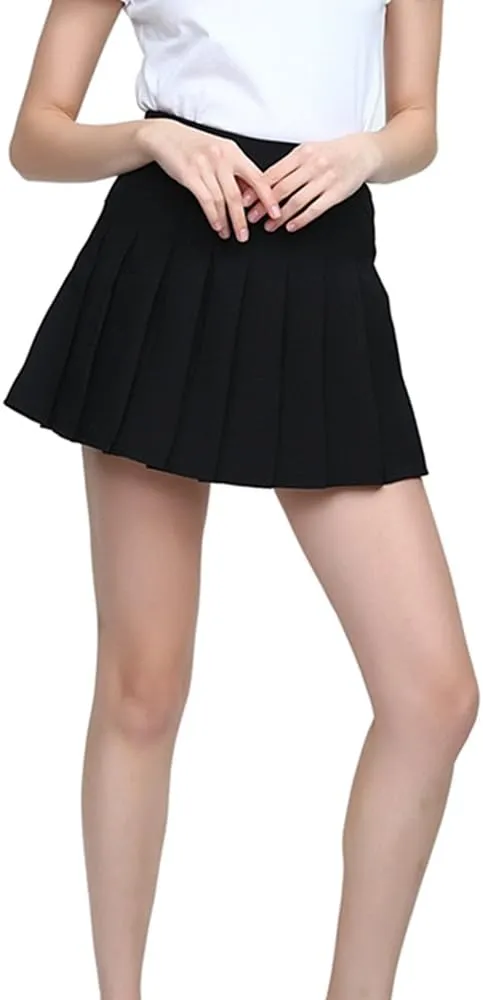 Women High-Waisted Pleated Mini Skirts with Soft Shorts Underneath