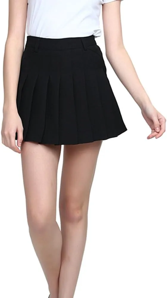 Women High-Waisted Pleated Mini Skirts with Soft Shorts Underneath