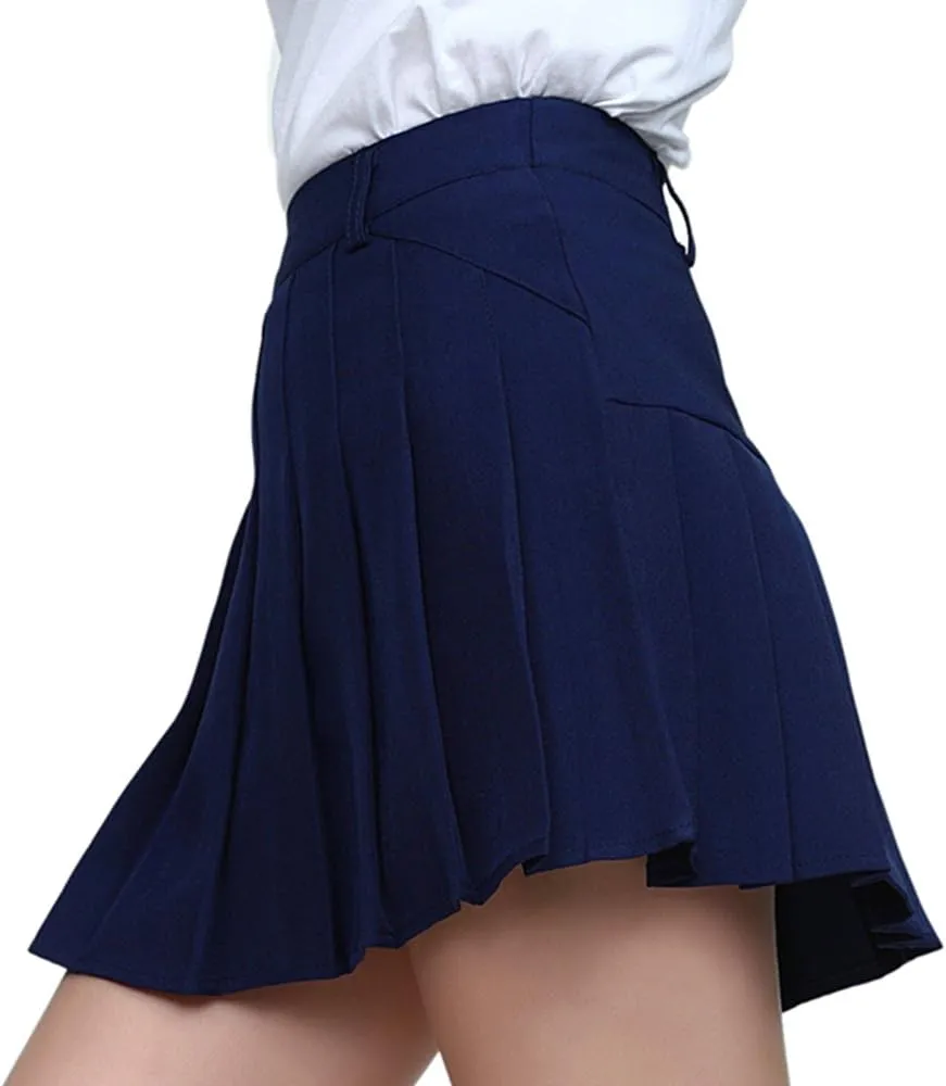 Women High-Waisted Pleated Mini Skirts with Soft Shorts Underneath