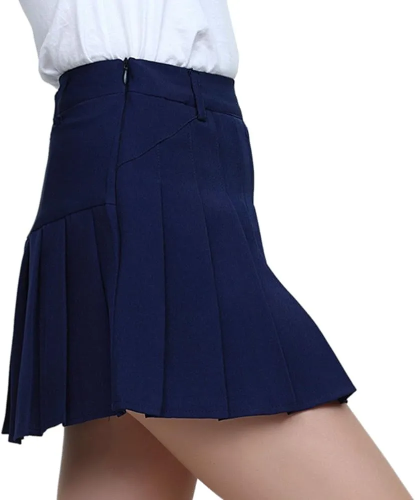 Women High-Waisted Pleated Mini Skirts with Soft Shorts Underneath