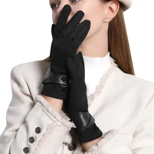Women Leather Gloves Touchscreen Motorcycle Driving Lady Dress Gloves Fleece Lined Velvet Gloves Women