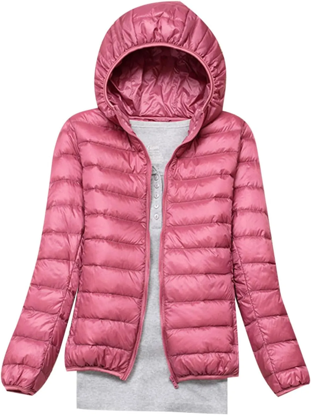 Women Lightweight Down Puffer Jacket with Hood Zip Up Long Sleeve Winter Warm Coat Thermal Puffer Jacket Outerwear