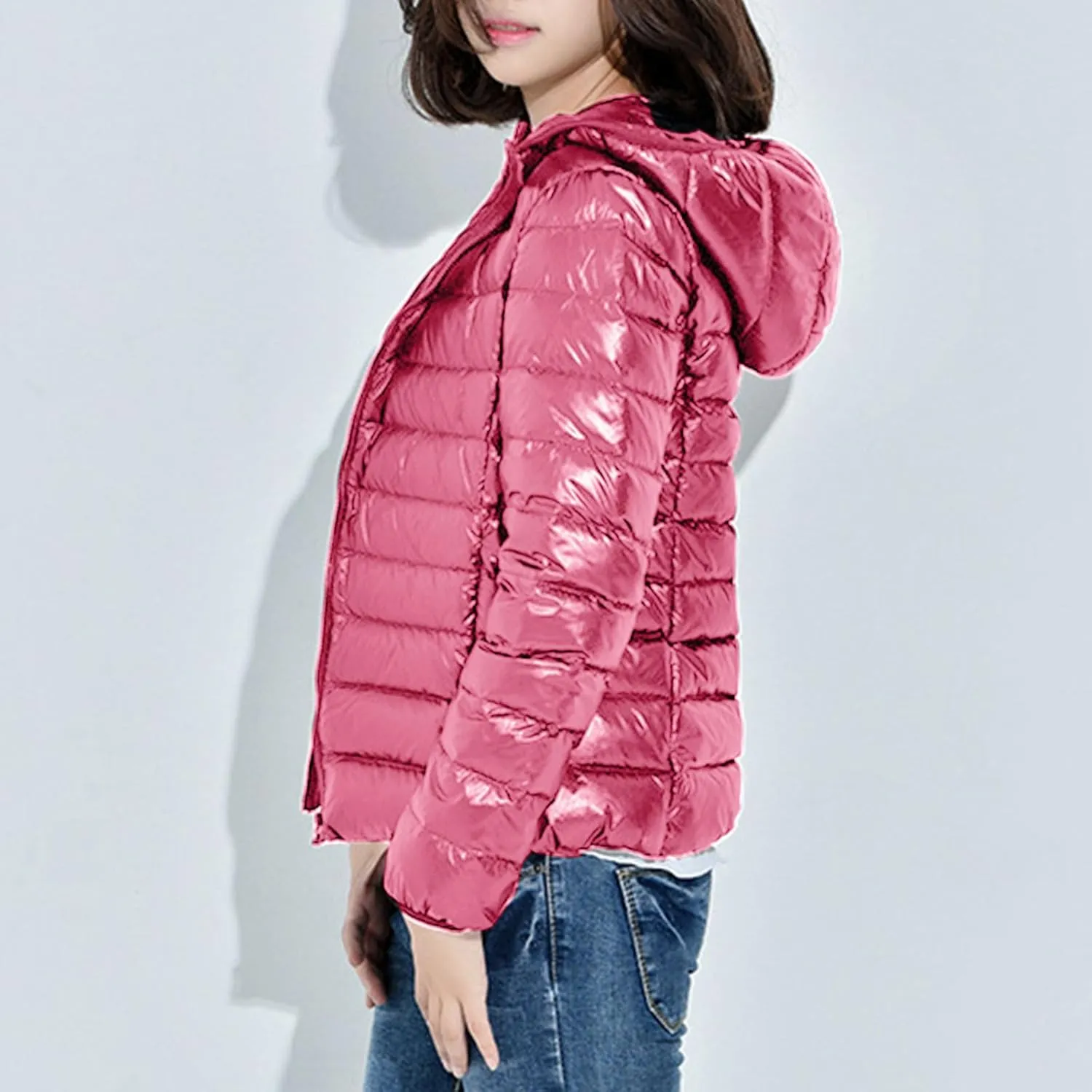 Women Lightweight Down Puffer Jacket with Hood Zip Up Long Sleeve Winter Warm Coat Thermal Puffer Jacket Outerwear