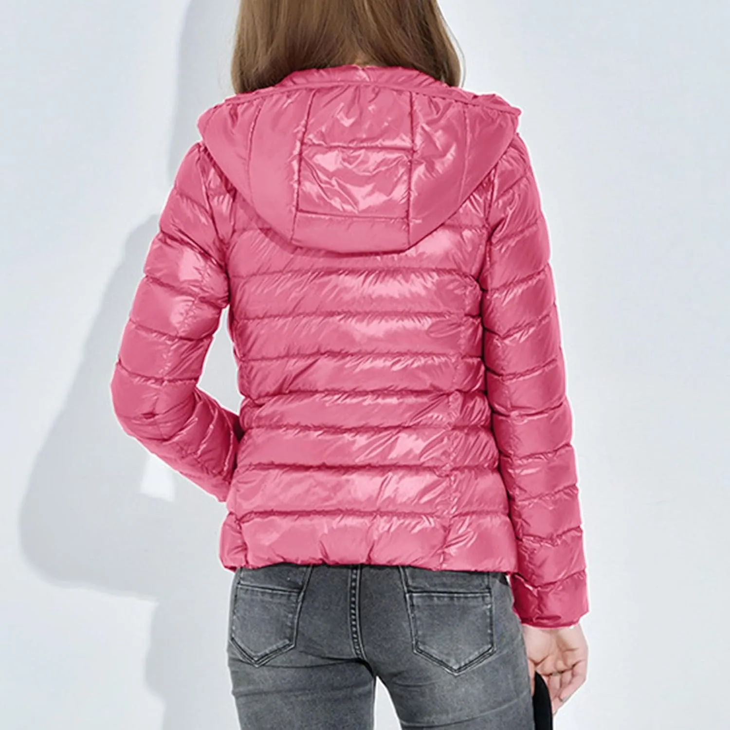 Women Lightweight Down Puffer Jacket with Hood Zip Up Long Sleeve Winter Warm Coat Thermal Puffer Jacket Outerwear