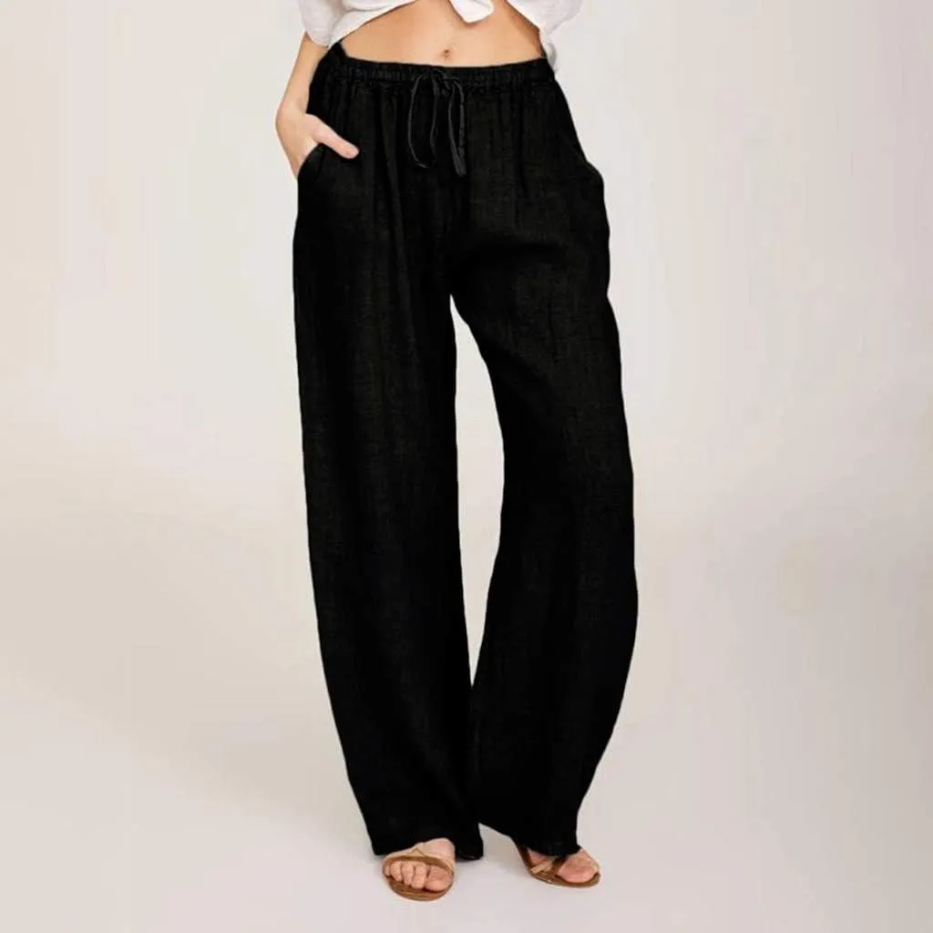 Women Linen Pants Casual Baggy Wide Leg Palazzo Pants Cotton Linen Lounge Beach Vacation Summer Trousers with Pockets