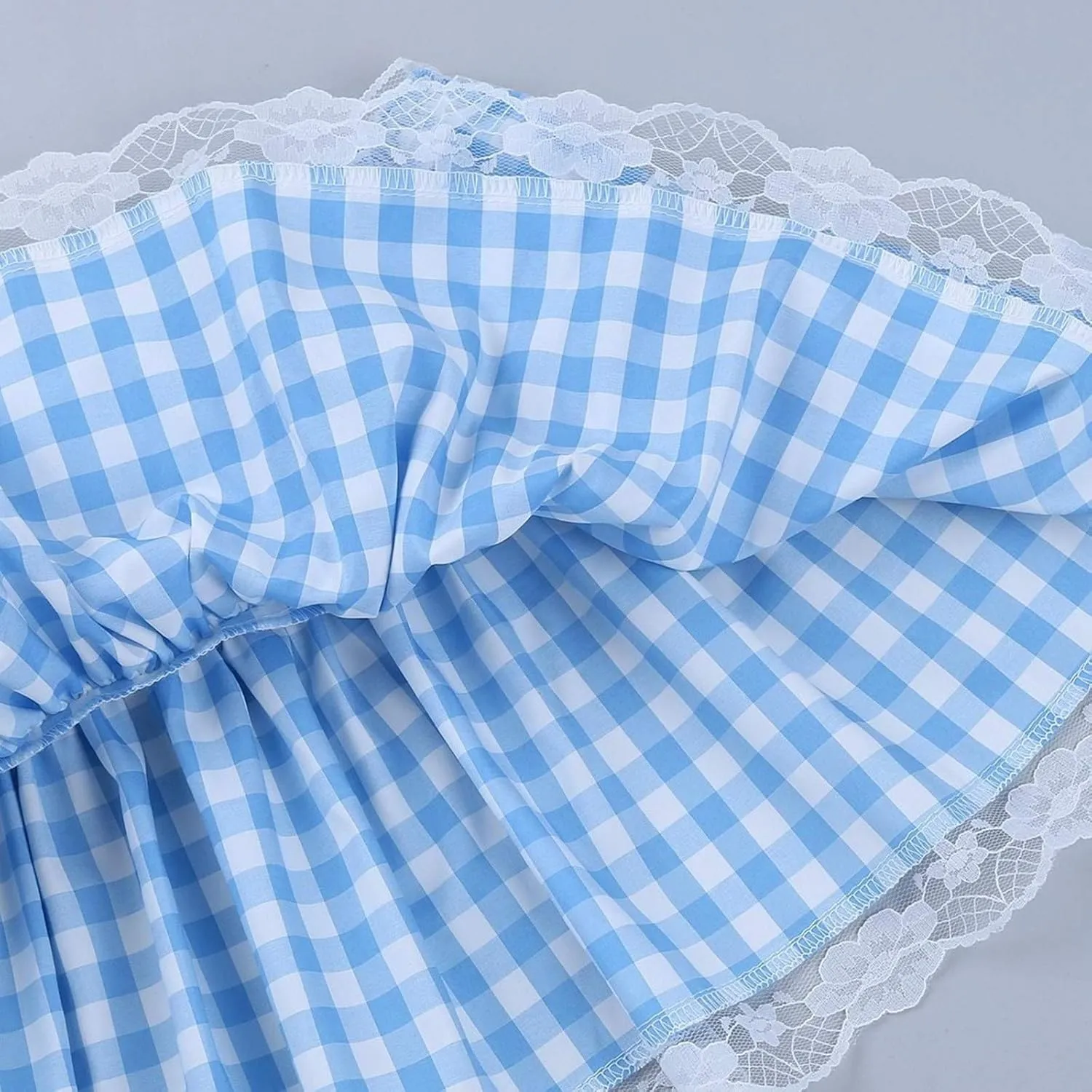 Women Men Sissy Plaid Mini Skirts Pleated Lace A Line Ruffle Short Skirts Gingham Halloween Cosplay Costume Skirts