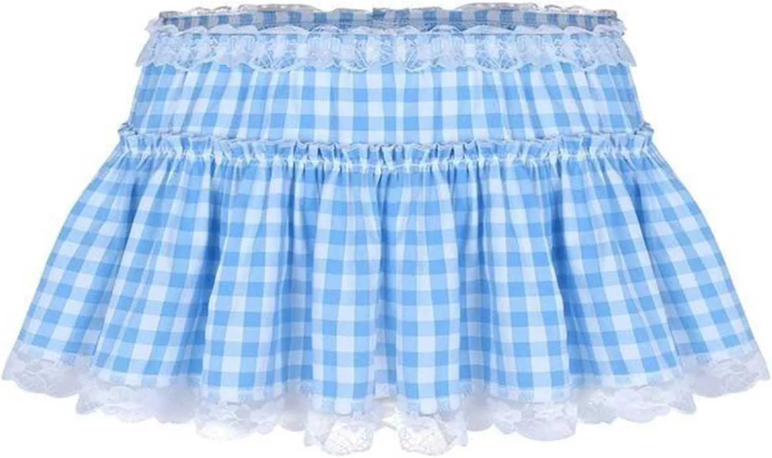 Women Men Sissy Plaid Mini Skirts Pleated Lace A Line Ruffle Short Skirts Gingham Halloween Cosplay Costume Skirts
