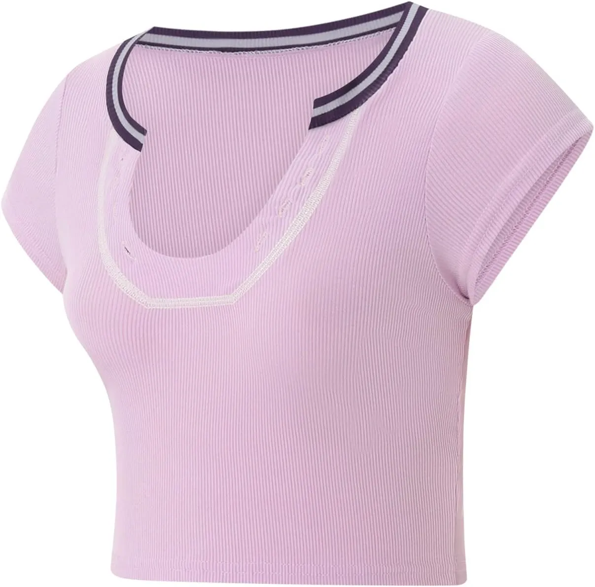 Women Summer Rib Knit Cap Sleeve Tight Crop Top V Neck Going Out Slim Fit Basic Contrast Color Y2K Skinny Tee Shirt