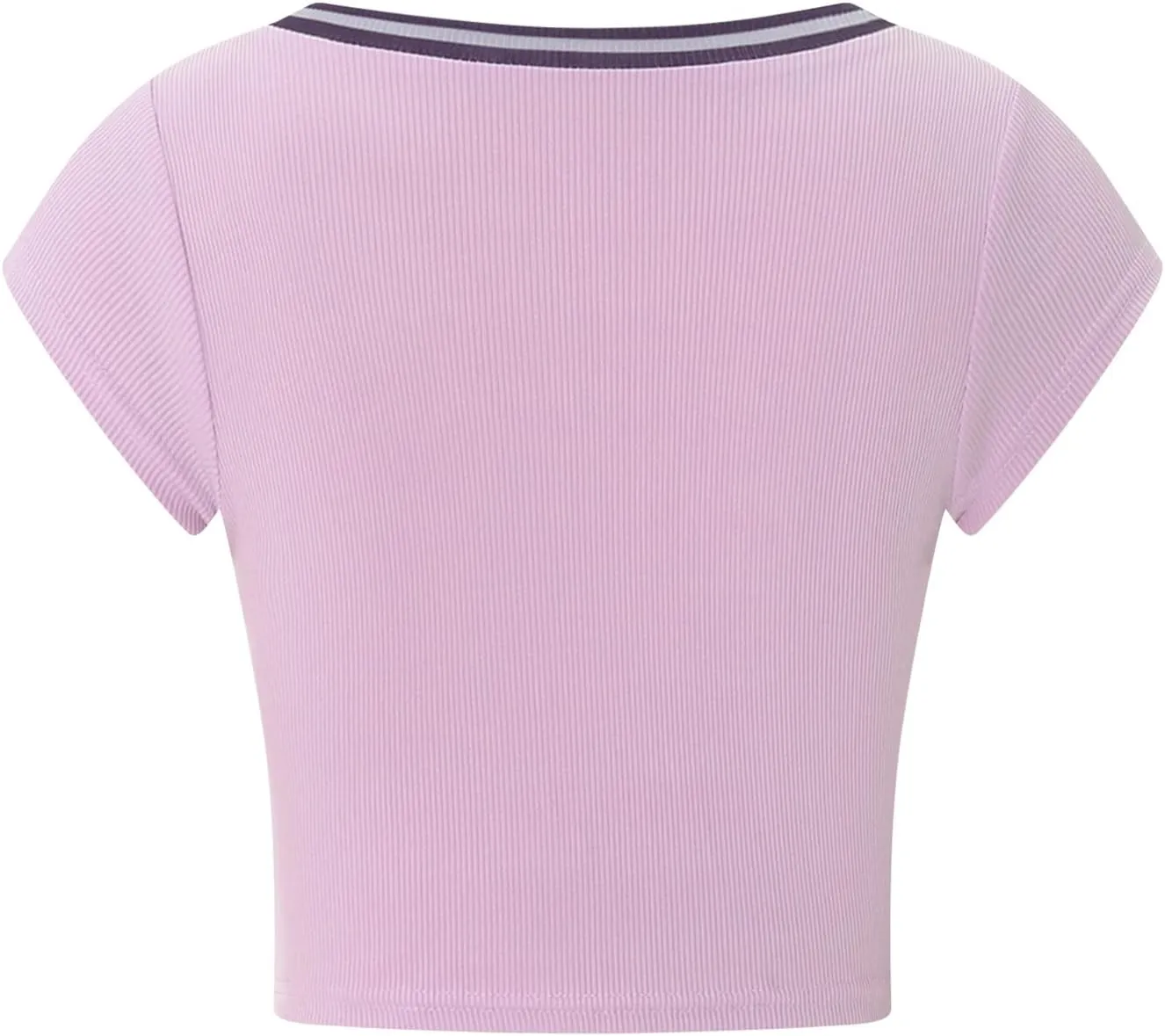 Women Summer Rib Knit Cap Sleeve Tight Crop Top V Neck Going Out Slim Fit Basic Contrast Color Y2K Skinny Tee Shirt