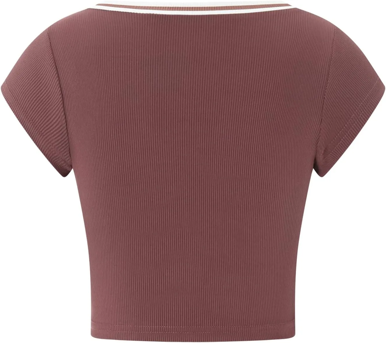 Women Summer Rib Knit Cap Sleeve Tight Crop Top V Neck Going Out Slim Fit Basic Contrast Color Y2K Skinny Tee Shirt