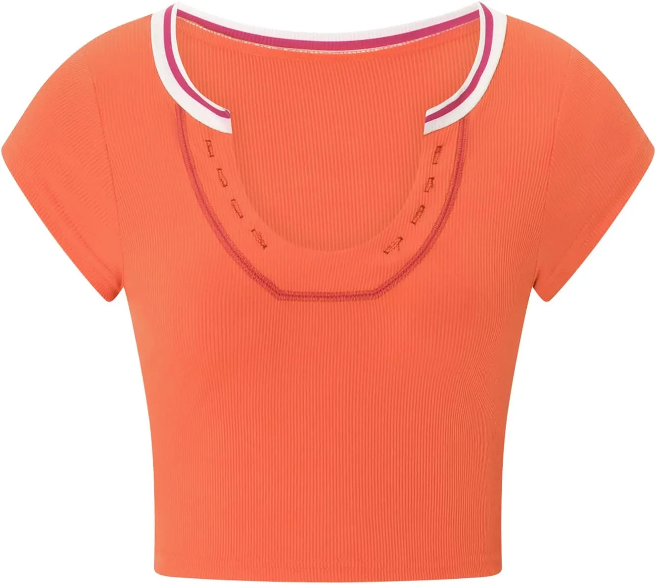 Women Summer Rib Knit Cap Sleeve Tight Crop Top V Neck Going Out Slim Fit Basic Contrast Color Y2K Skinny Tee Shirt