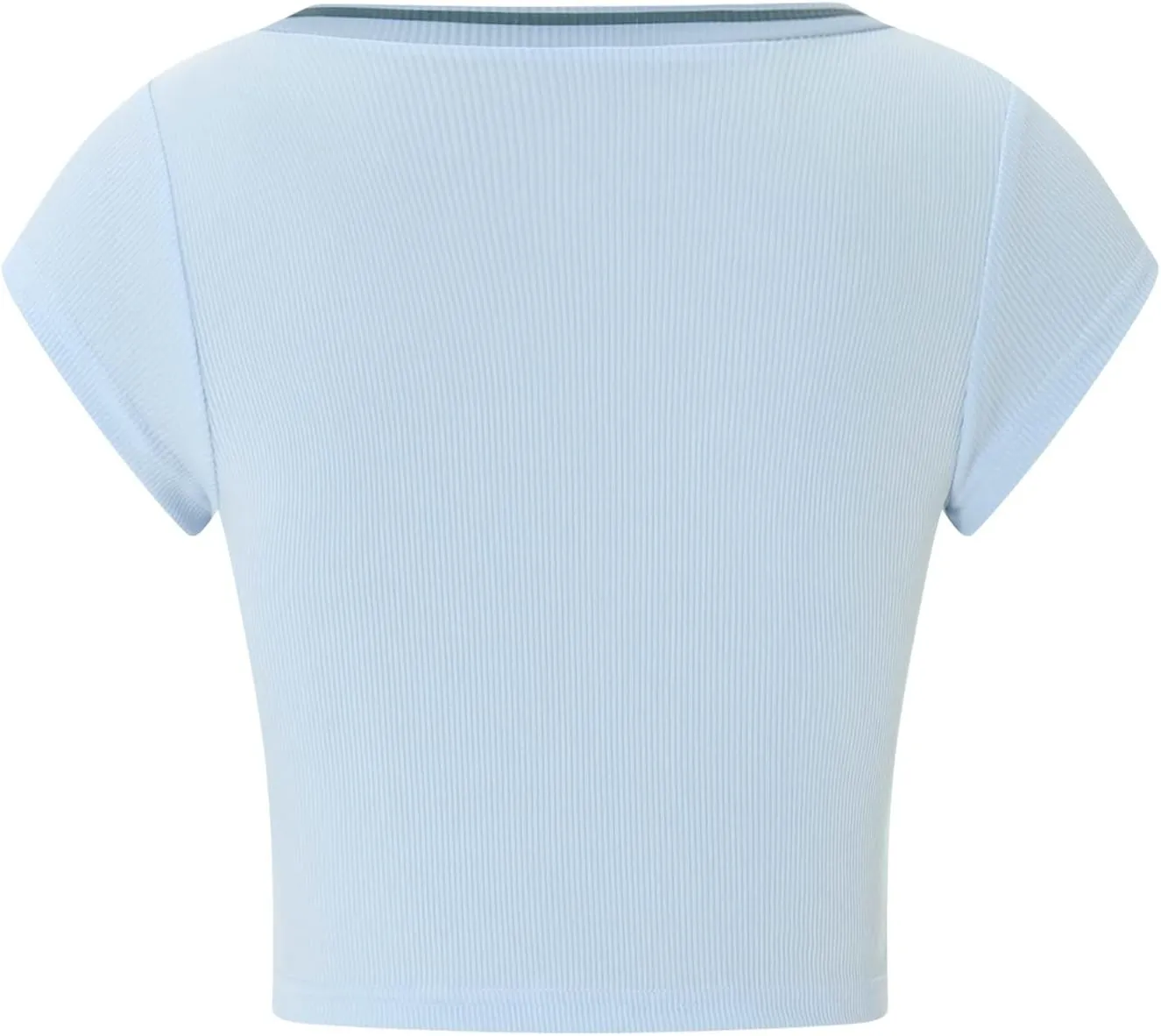Women Summer Rib Knit Cap Sleeve Tight Crop Top V Neck Going Out Slim Fit Basic Contrast Color Y2K Skinny Tee Shirt