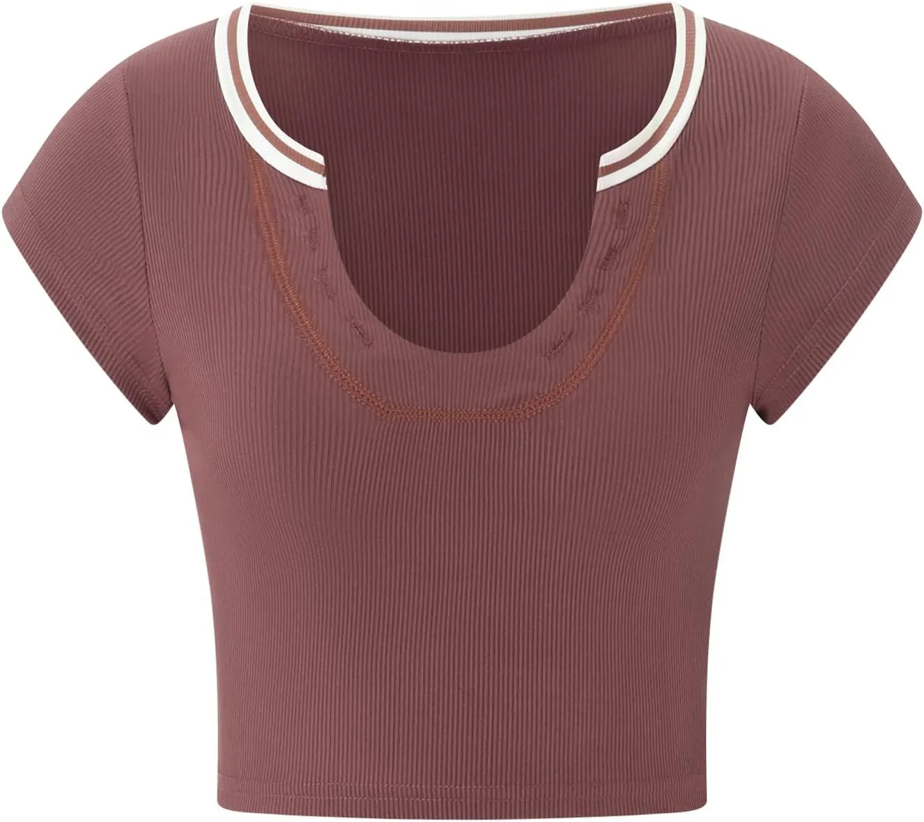 Women Summer Rib Knit Cap Sleeve Tight Crop Top V Neck Going Out Slim Fit Basic Contrast Color Y2K Skinny Tee Shirt