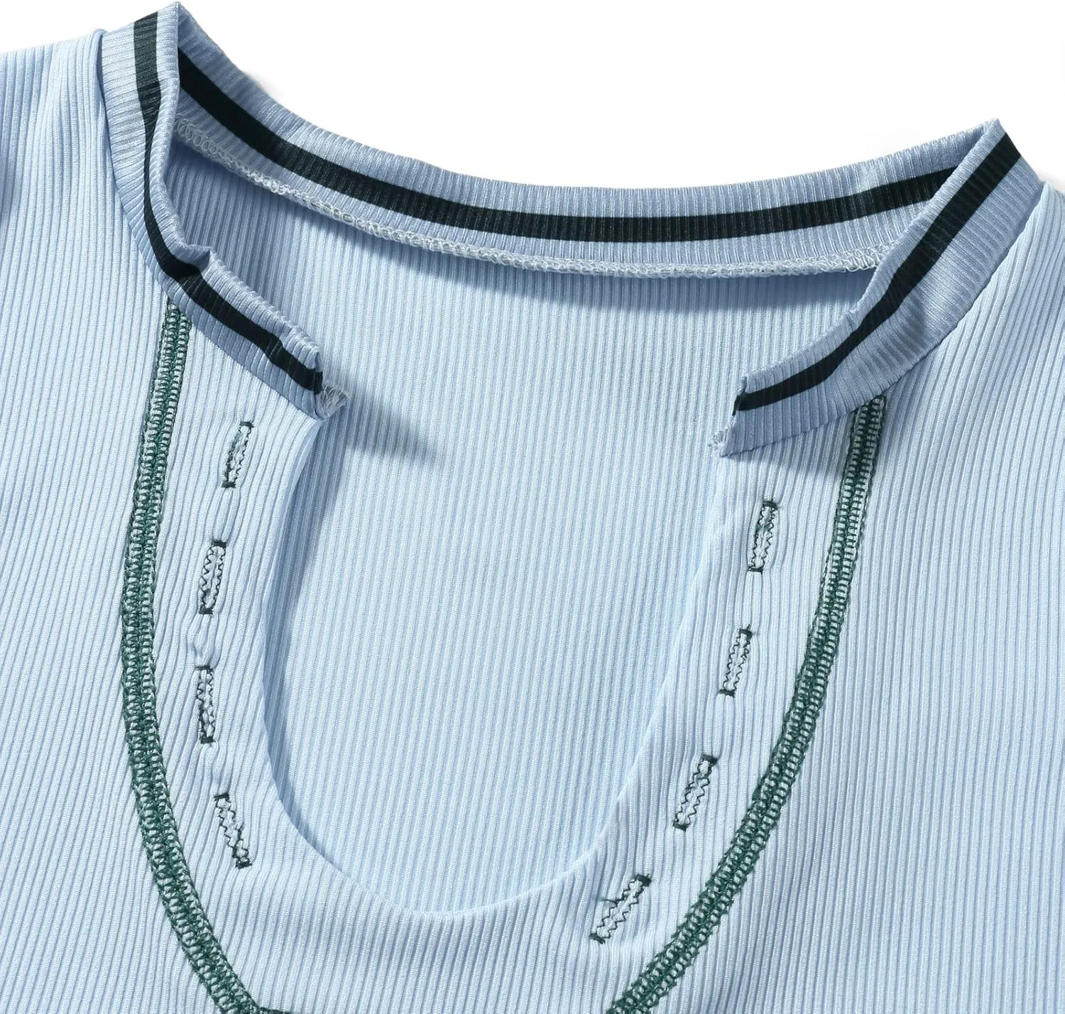 Women Summer Rib Knit Cap Sleeve Tight Crop Top V Neck Going Out Slim Fit Basic Contrast Color Y2K Skinny Tee Shirt