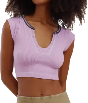 Women Summer Rib Knit Cap Sleeve Tight Crop Top V Neck Going Out Slim Fit Basic Contrast Color Y2K Skinny Tee Shirt