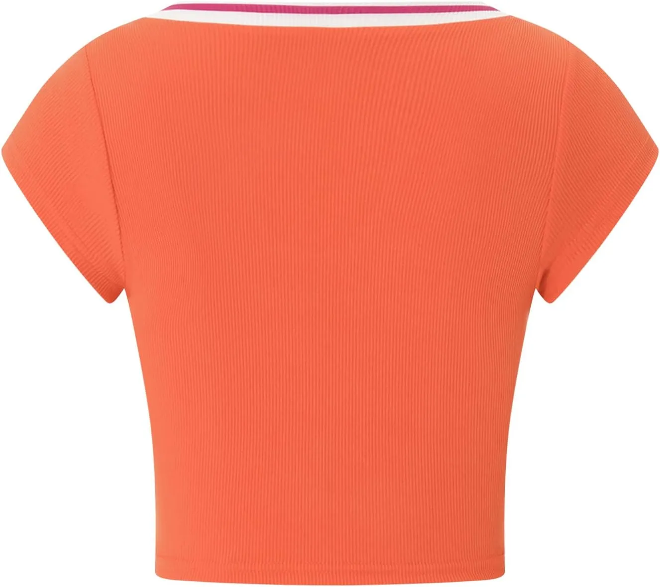 Women Summer Rib Knit Cap Sleeve Tight Crop Top V Neck Going Out Slim Fit Basic Contrast Color Y2K Skinny Tee Shirt